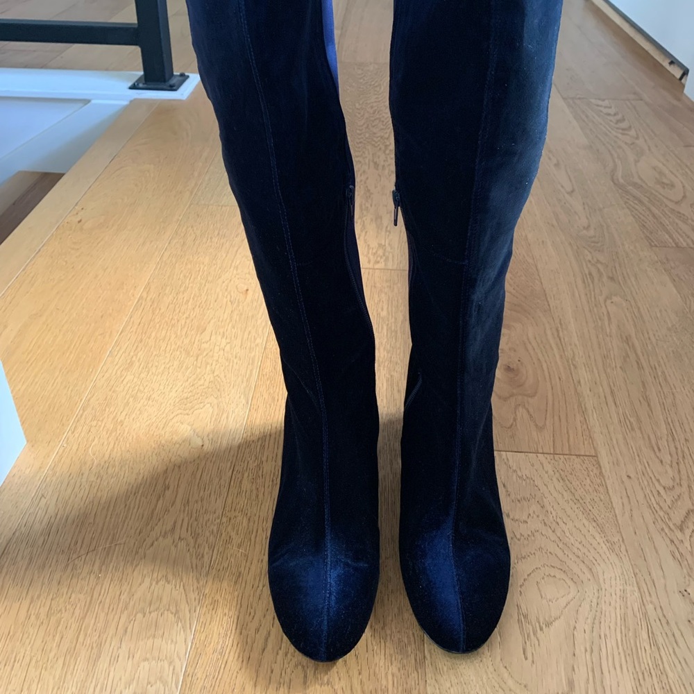 Nine West Dark Blue Velvet full length Boots size 9